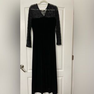 Vintage 90s velvet dress with intricate sleeve detail.
